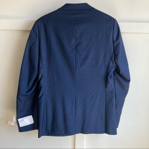 NWT Calvin Klein Blue Wool Skinny Fit Milo Long Suit Coat Sz 44 Long - Picture 2 of 10